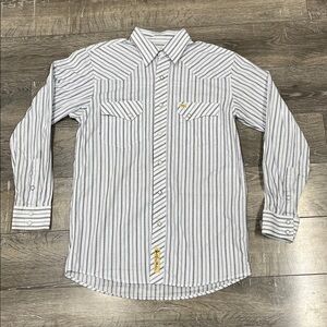 Larry Mahan Blue and White Striped Pearl Snap Shirt Size Medium